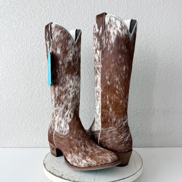Lane Plain Jane Cowhide Cowboy Boots Tall Brown Western Hair on Hide Womens 11 - Picture 10 of 10